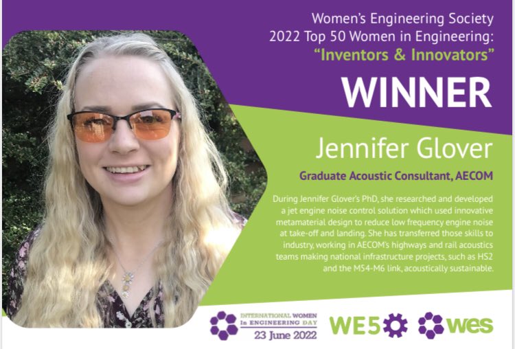 AECOM Graduate Acoustic Consultant Top 50 Women in Engineering winner