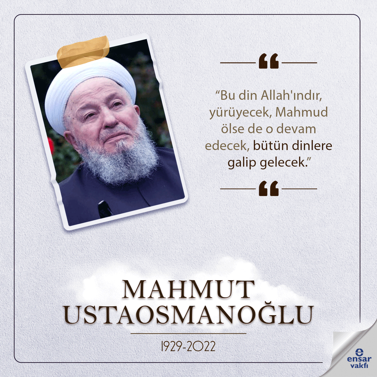 “Âlimin Ölümü, Âlemin Ölümü Gibidir.”

Ömrünü ilim, irfan, hikmet yoluna vakfeden, Kur'an ve Sünnet ehli sayısız talebe yetiştiren #MahmudEfendiHazretleri’ne Cenab-ı Allah’tan rahmet, sevenlerine başsağlığı diliyoruz. Mekânı cennet makamı âli olsun.