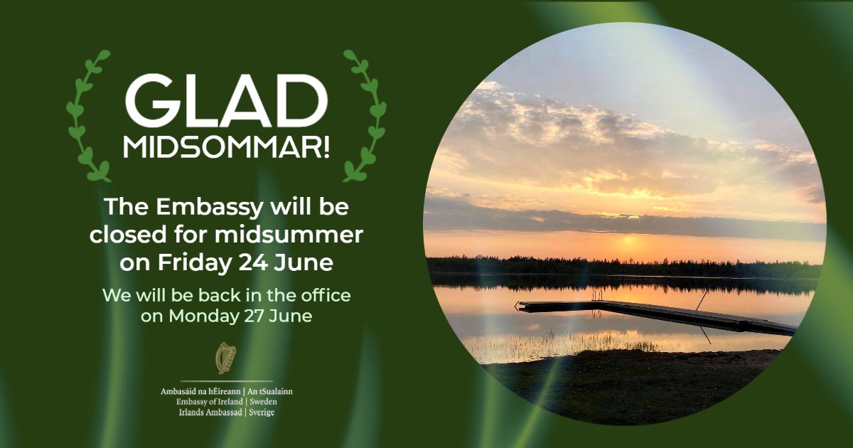 Wishing everyone a #HappyMidsummer!🌞🌼🌻☘️

The Embassy will be closed for midsummer on Friday 24 June. We will be back in the office on Monday 27 June.

#GladMidsommar