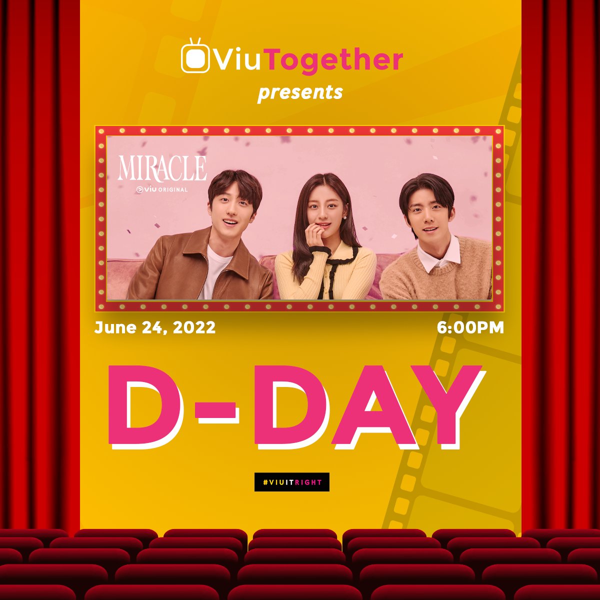 Viu_PH's tweet photo. This is it! Let's watch the first episode of Miracle together at 6pm tonight! And get the chance to win prizes during our mini games! See you there! 🎤💛
#Miracle #ViuTogether #KangMinAh #HWIYOUNG #Chani https://t.co/BBfcaMPuQs