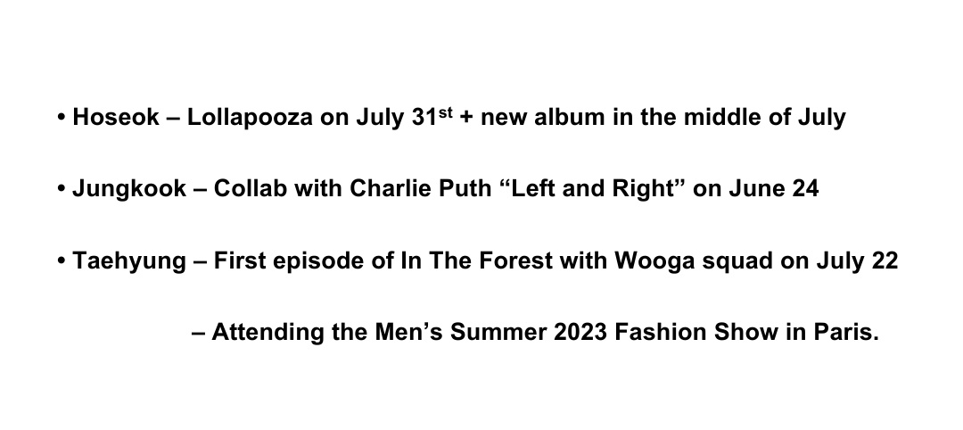 sugatradamus's tweet photo. Update of BTS' solo projects and schedule: https://t.co/0I3qRlubOz