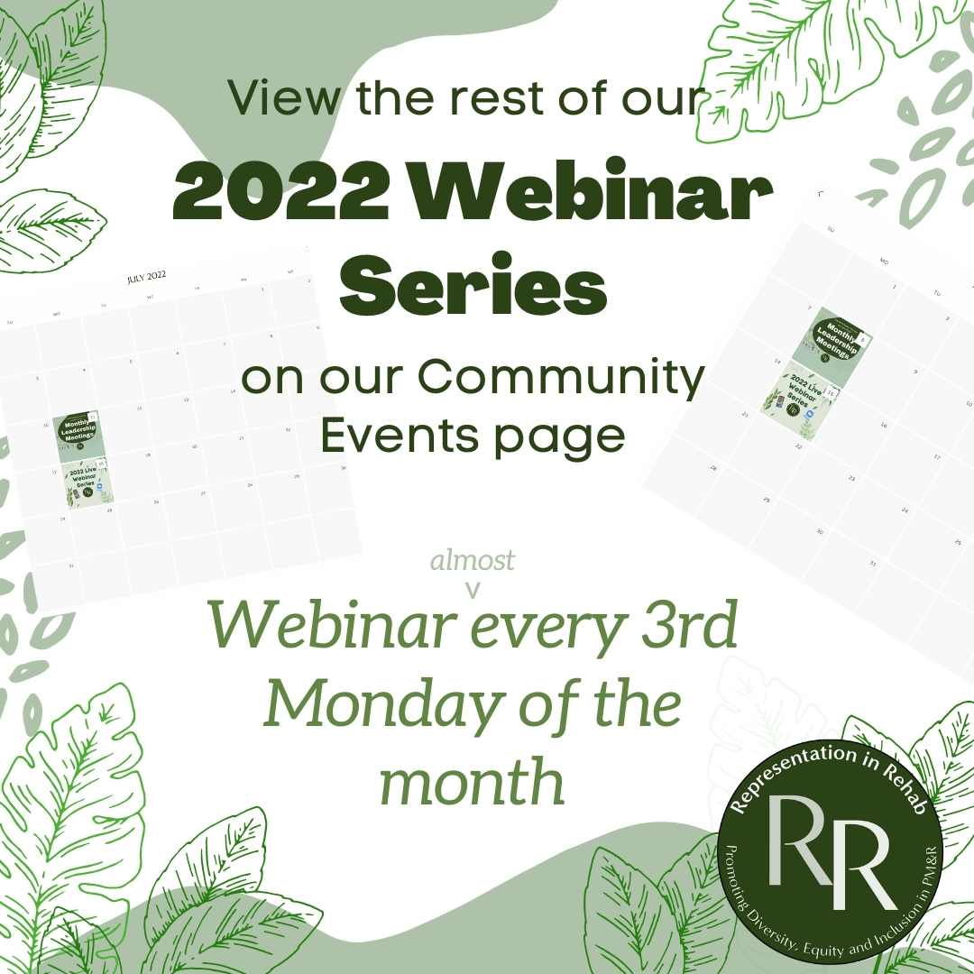 RepresentRehab's tweet photo. We're excited to be hosting some webinars! The first one will be geared toward MS4's who will be going on away rotations. Mark your calendars: 7/18/2022! #PMR #MedTwitter #MedEd #Physiatry #DEI https://t.co/Lc4lQB7FC6