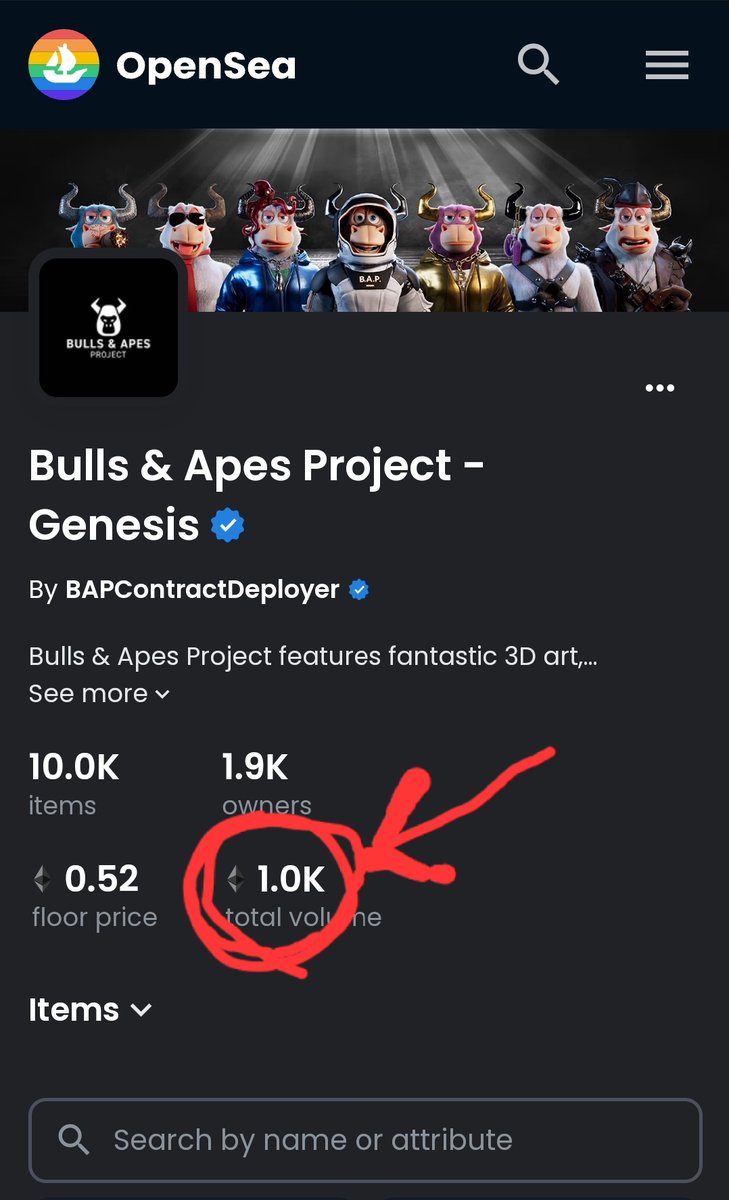 🤩🎉 congratulations to the BAP team with the 1K Volume 🥂#Bullstampede  <a href="/NeoApeOfficial/">TeslaApe</a> @anthonymongiel3 <a href="/BullsApesProj/">Bulls and Apes Project</a> <a href="/TankMan33169/">TankMan - Gary Backe</a> @DDish123 <a href="/LOUDMOUTH_ETH/">LOUDMOUTH.ETH #NFT #Advisor #Speaker</a> <a href="/fikinft/">FIKINFT 👑 🦁 ⛳️ ⚓️ 🐃 🪰</a> <a href="/ATSNFT/">Apes Together Strong NFT</a>  <a href="/GuillermoPuyol/">Guillermo Puyol</a> @cryptosheep_eth <a href="/LazyHatNFT/">LazyHats™️</a>  <a href="/mommabear/"></a> <a href="/apocalypticapes/">Apocalyptic Apes | 🦍</a> #BAP #NFT #BAPNation