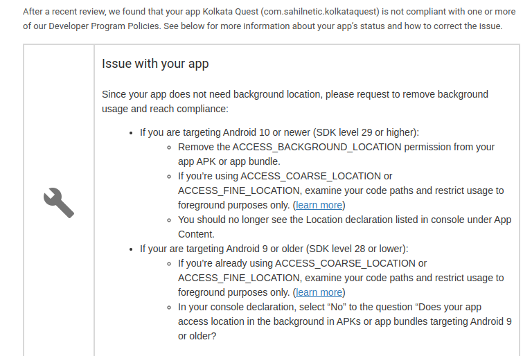 sahilwise's tweet image. Need Some #help
i've received an email where it warns that my app is using localization in the background, but I'm not using localization in the background.
How to fix that ?
@reactnative @expo #100daysodcode #javascript  @ReactNativeComm @quinlanjung @notbrent #ExpoSurabaya