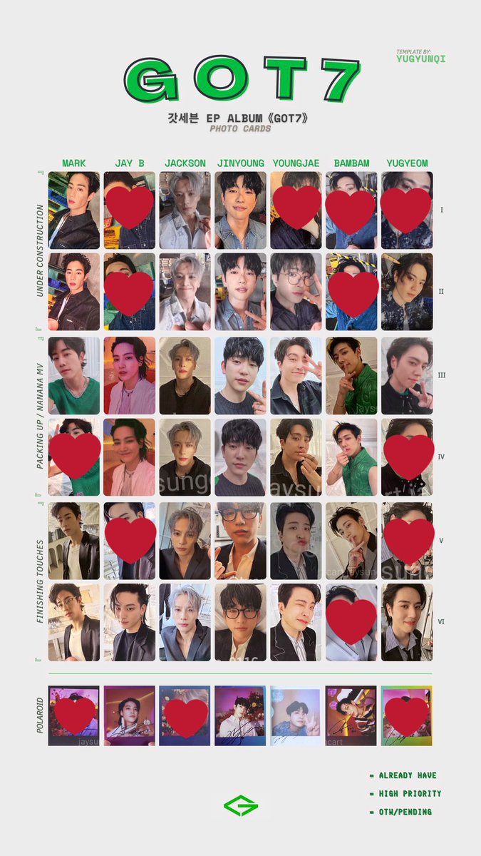 GOT7 トレカ 交換
かなり遅れましたが交換してくださる方を探しています💦

【譲】画像のもの1枚目
【求】ジニョン＞❤️がついてないメンバー2枚目

硬貨ケースに入れ防水対策をして送ります。
※郵送希望です。

お気軽にリプやDMでお声がけ下さい😊
 #GOT7   #got7交換