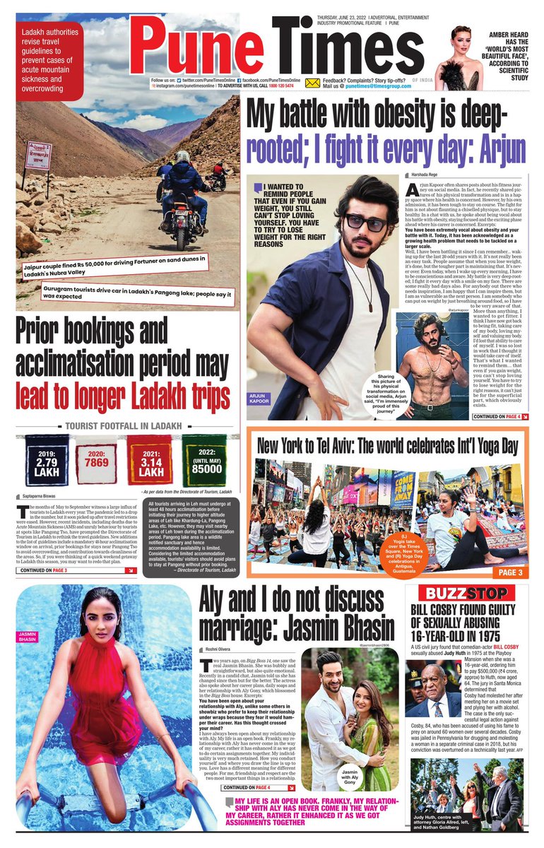 Missed out on the print edition? Don't worry, just head to the e-paper to read today's #PuneTimes. 
Click here for more: bit.ly/3gblple

#Ladakh #ArjunKapoor #JasminBhasin #Jasminians #AlyGoni #JasLy #BillCosby #InternationalYogaDay