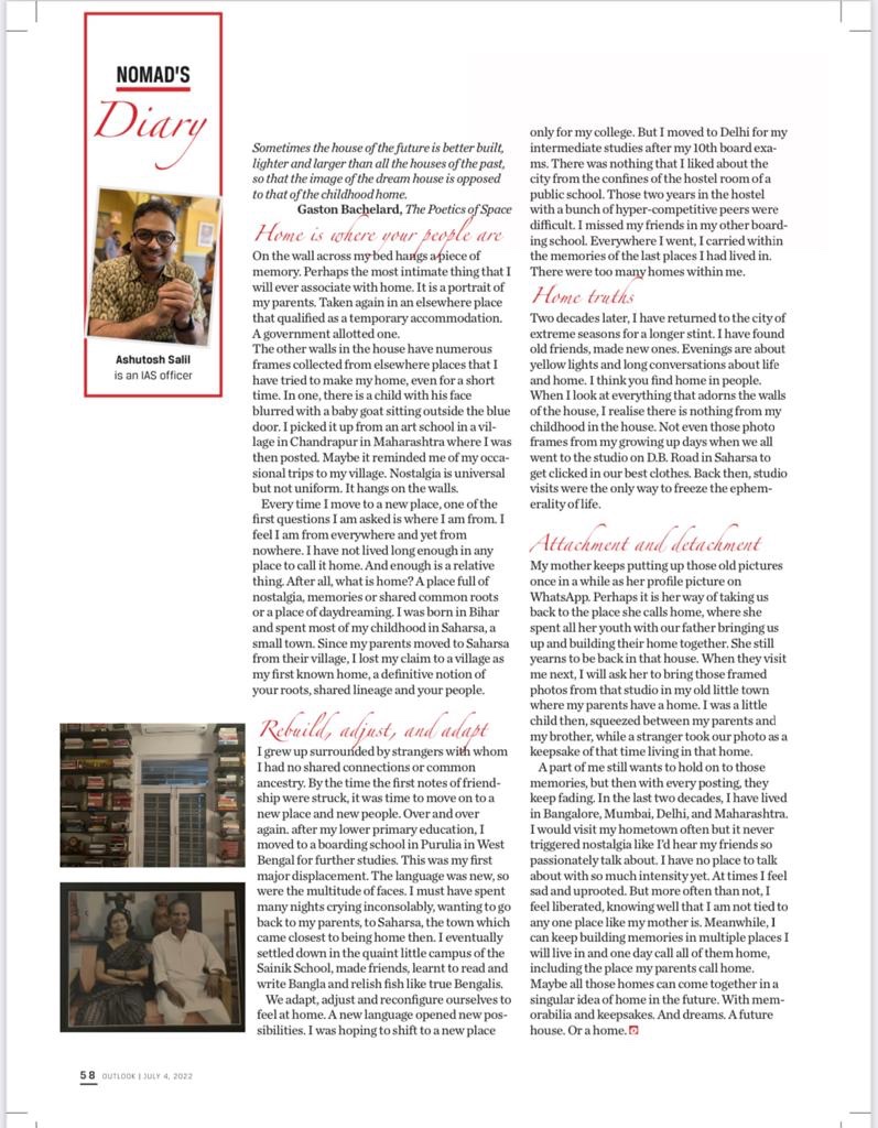 “After all, what is home?”

- writes @salilashutosh in this delicate and deeply personal piece about being from so many elsewhere places and the sense of unbelonging in @Outlookindia.