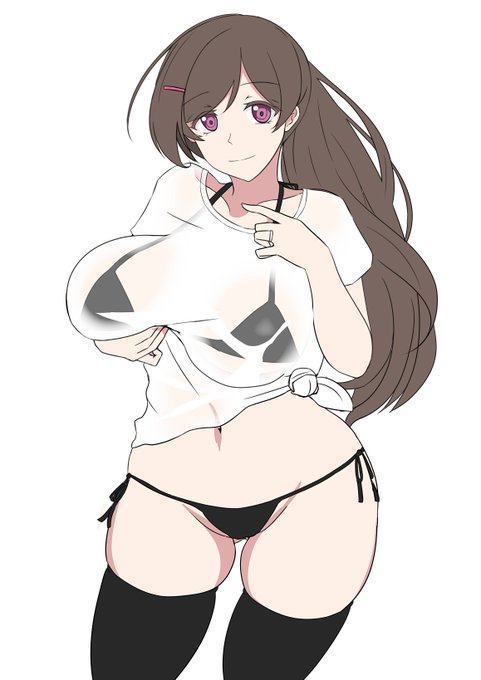 Tシャツはオンオフ出来るようになると思います、透け表現が上手くできれば、、、、
※ニーソ無しちゃんと描いてるのでご安心を、、、 