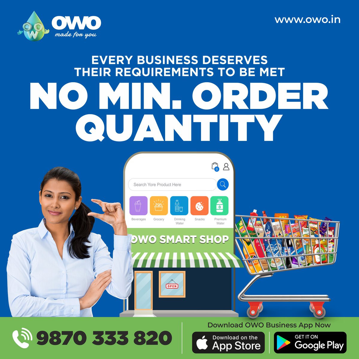 owoindia's tweet photo. No matter how big or small your order, at OWO Smart Shop, we go the extra mile to ensure that you get every order fulfilled with our no minimum order provision. 

To know more,
📞 9870333820
📱 OWO Water App
🌐 https://t.co/QDdpUknWtt 

#OWO #OWOIndia #OWOBusiness #OWOGrocery https://t.co/gybJfbaBv6