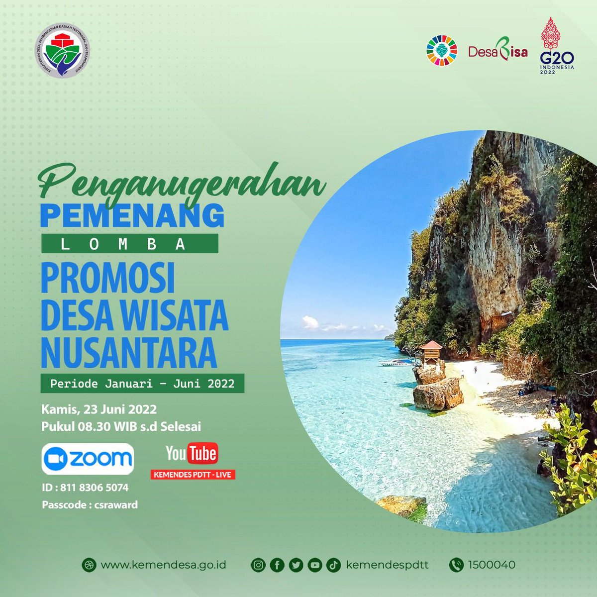 Penganugerahan Pemenang  Lomba  Promosi Desa Wisata Nusantara 
#DesaWisataNusantara
<a href="/jokowi/">Joko Widodo</a> 
<a href="/halimiskandarnu/">ABDUL HALIM ISKANDAR</a>
@Kemendespdtt
<a href="/ditjenpdp/">Ditjen PDP Kemendes PDT</a>
<a href="/malik_haramain/">malikharamain</a>
<a href="/imansyukri/">Iman Sukri</a>
<a href="/taufikmadjid71/">IG : taufik.madjid</a>
@yusradaridesa 
<a href="/azzameldzikrie/">#SantriIndonesia</a> 
<a href="/tppkemendes/">TPP KEMENDES</a>