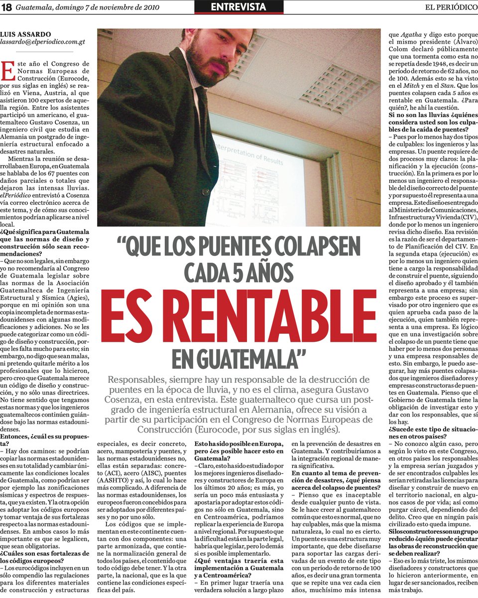 luisassardo's tweet photo. Esta entrevista que hice hace casi 12 años sigue vigente. 
"Se le hace creer al guatemalteco que esto es normal, que no hay culpables, más que la misma naturaleza, lo cual no es cierto. Un puente ...debe diseñarse para... un período de retorno de 100 años" https://t.co/MWhTVZWPbq