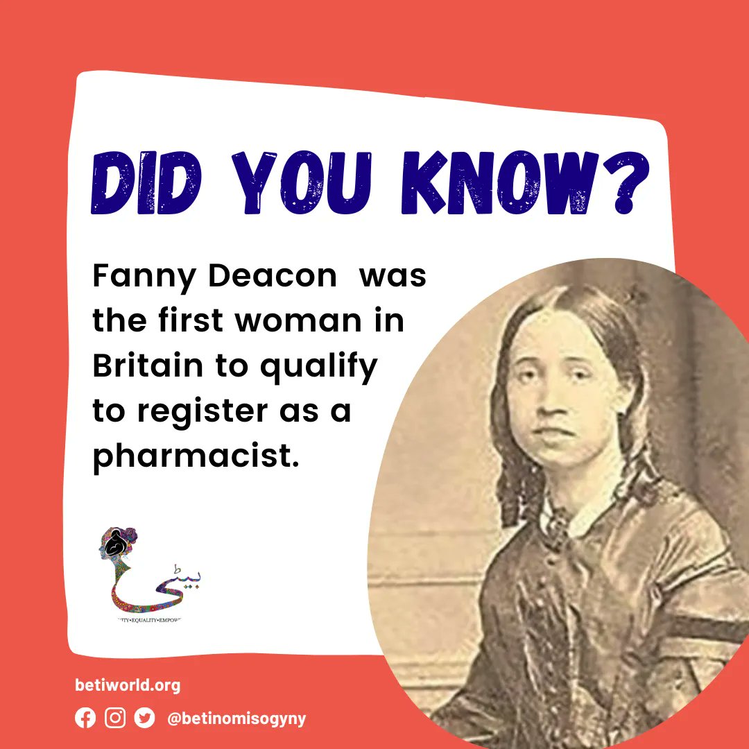 betinomisogyny's tweet photo. "Fanny Deacon was a true pioneer and trailblazer. By qualifying as a pharmacist at a time when the profession was dominated by men, she helped to break down the traditional barriers and pave the way for other women in the medical and scientific field. She also continued to work https://t.co/COUQexBwPi