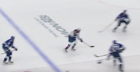 ProducerDrew_'s tweet photo. Hey Tampa, maybe try stopping the 1 on 3 against a guy with one hand.

 I think that was more important than MacKinnon fighting with a door at the bench but that's just me. https://t.co/qeCm0ILxjq