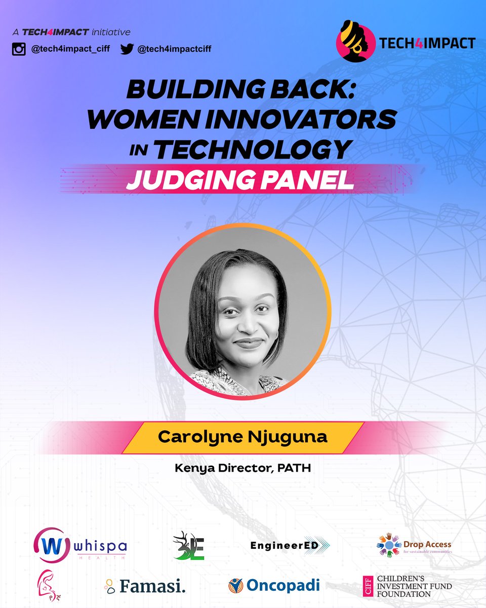 Tech4impactCIFF's tweet photo. Meet one of our Judges for the upcoming Pitch Competition, Carolyne Njuguna, who is the Kenya Director, PATH. 

The Pitch Competition will be happening tomorrow, 24th June 2022. All the best to the Innovators💥 https://t.co/R6V8vnNT4p