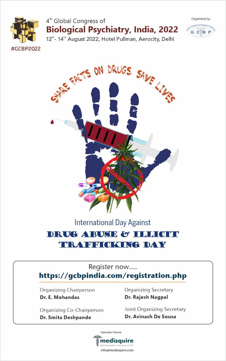 #GCBP2022 Drug Abuse and Illicit Trafficking Day

For more details: gcbpindia.com
Register now: gcbpindia.com/registration.p…

#DrugAbuseAwareness, #DrugAbuse  #illicittrafficking  #SayNoToDrugs · #india #Delhi  #mentalhealth #mentalwellness