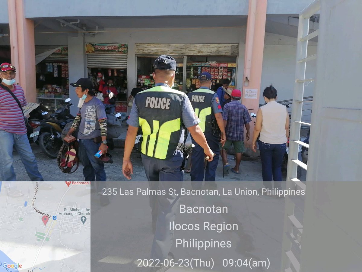 LUPPO_Bacnotan's tweet photo. On June 23, 2022, personnel of Bacnotan  PS conducted foot/beat patrol within the vicinity of Brgy. Poblacion to strengthen security measures in the AOR and to implement the mandatory wearing of facemask and proper social distancing.
#TeamPNP
#WeServeAndProtect 
#PNoPKakampiM https://t.co/MtBBQkS1me