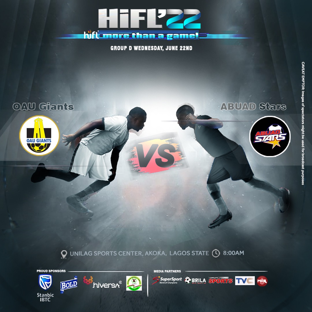 Match day LIVE!

<a href="/OAUGiants/">OAU Giants</a> Vs <a href="/ABUADStars/">ABUAD Stars</a>

#HiFLNigeria
#OAUGiantsVs@ABUADStars
#HiFLBold_ng2022
#HiFLStanbicIBTC2022
#HiFLGroupstage2022