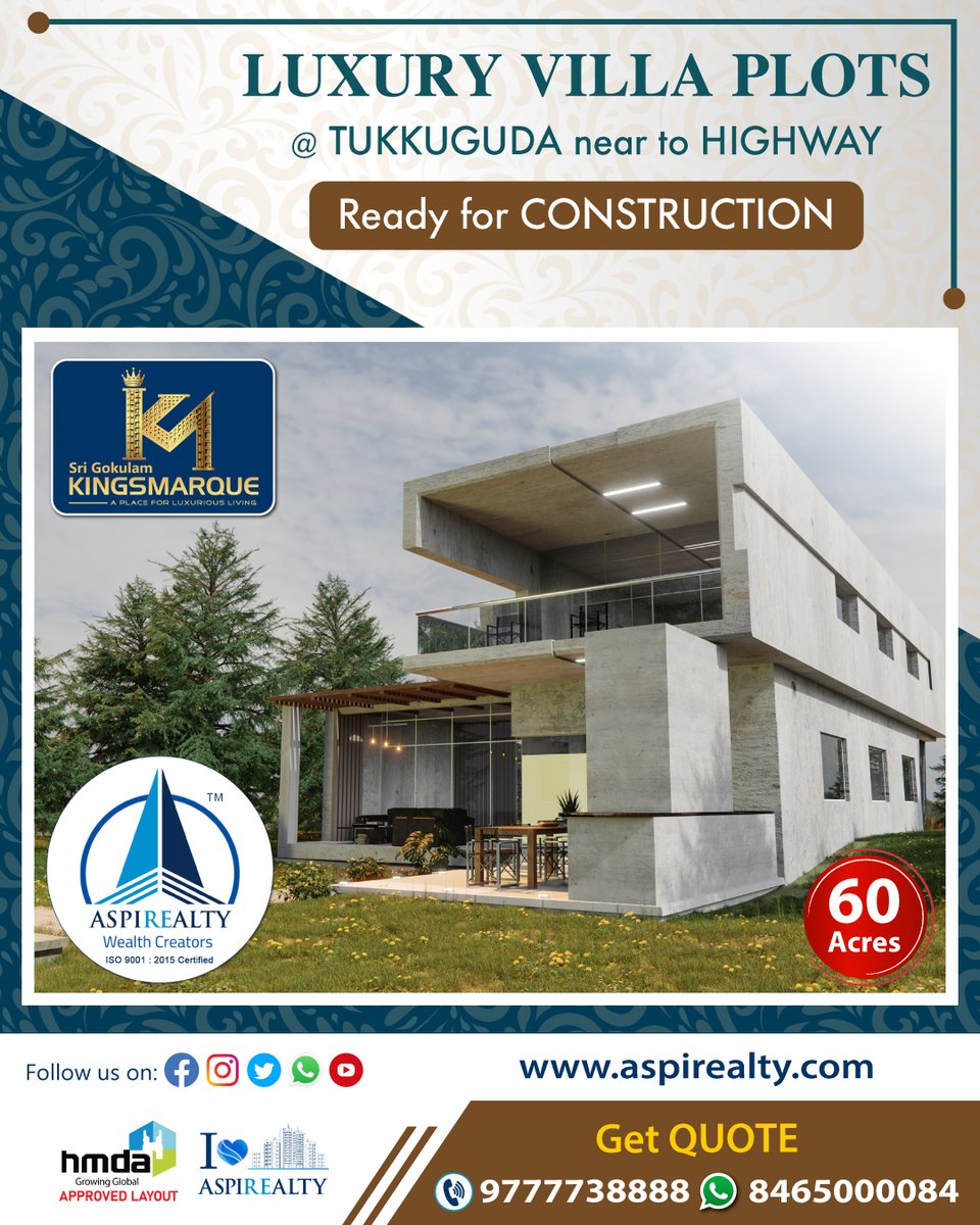 aspirealty's tweet photo. Planning To Build A Luxury Villa? Buy A Premium Plot @ Tukkuguda Near To Highway.
https://t.co/Us4UsSsuNz
Call: 9777738888, WA: 8465000084
https://t.co/uyxQCqNmTn, info@aspirealty.com
#Aspirealty #WealthCreators #HMDA #Kingsmarque #MAKProjects #Tukkuguda #SrisailamHighway #ECity https://t.co/uijiwD8PsD