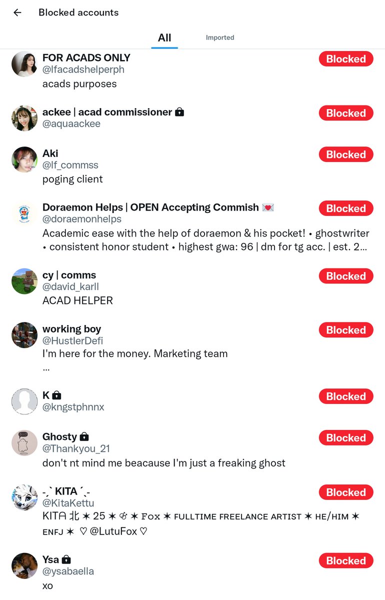 marami na akong na-block na scammers dito sa c0mmstwt and majority of them were my followers. pls rt for awareness, reply if there are mistakes in this tweet (like non scammers included in the list) 😵‍💫