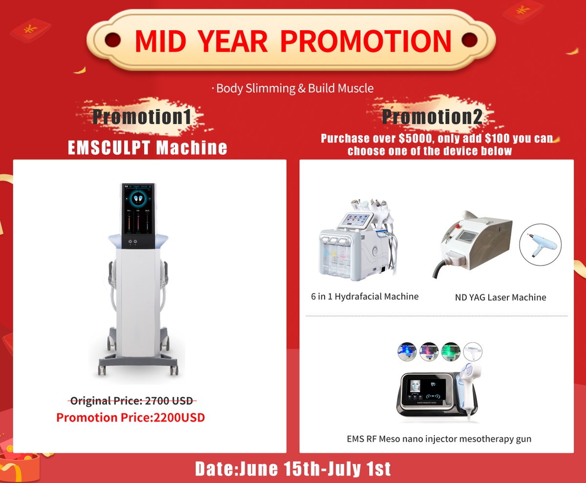 🔥🔥🔥
𝐌𝐈𝐃 𝐘𝐄𝐀𝐑 𝐏𝐑𝐎𝐌𝐎𝐓𝐈𝐎𝐍 !!!

More derails for machine contact WhatsAPP: +8615560176897
.
.
.
#slimmingmachine #slimmingdevice #bodyslimming #beautymachine #chinamidyearpromotion #midyearpromotion