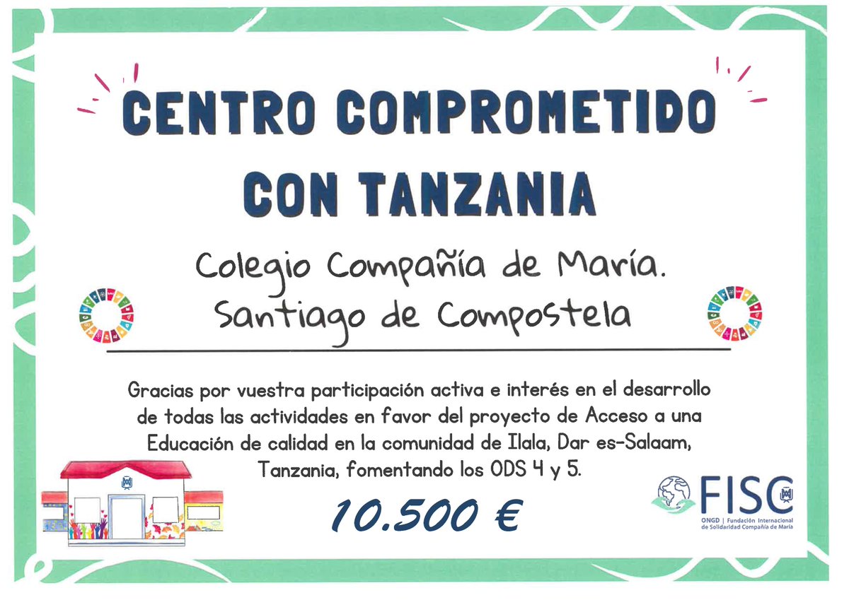 Moitas grazas a toda a comunidade educativa pola vosa participación e colaboración na festa solidaria de Santa Xoana.
Recadamos a cantidade de 10.500 euros para a construción  dun colexio en TANZANIA a través da FISC!