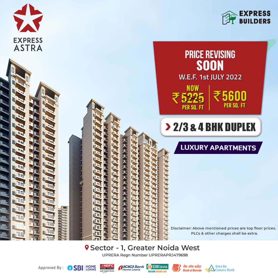 ExpressBuildrs's tweet photo. 𝐏𝐫𝐢𝐜𝐞 𝐑𝐞𝐯𝐢𝐬𝐢𝐧𝐠 𝐒𝐨𝐨𝐧! 𝐇𝐮𝐫𝐫𝐲! Limited Units Available! Express Astra, 2/3 &amp; 4𝑩𝑯𝑲 Luxurious 𝑨𝒑𝒂𝒓𝒕𝒎𝒆𝒏𝒕𝒔 in Gr. Noida West.

Don’t Miss the Chance. 𝐁𝐎𝐎𝐊 𝐘𝐎𝐔𝐑 𝐇𝐎𝐌𝐄 𝐍𝐎𝐖!

#PriceRevising #PriceRevisingSoon #ExpressAstra   #ExpressBuilders https://t.co/5UU7jDW902