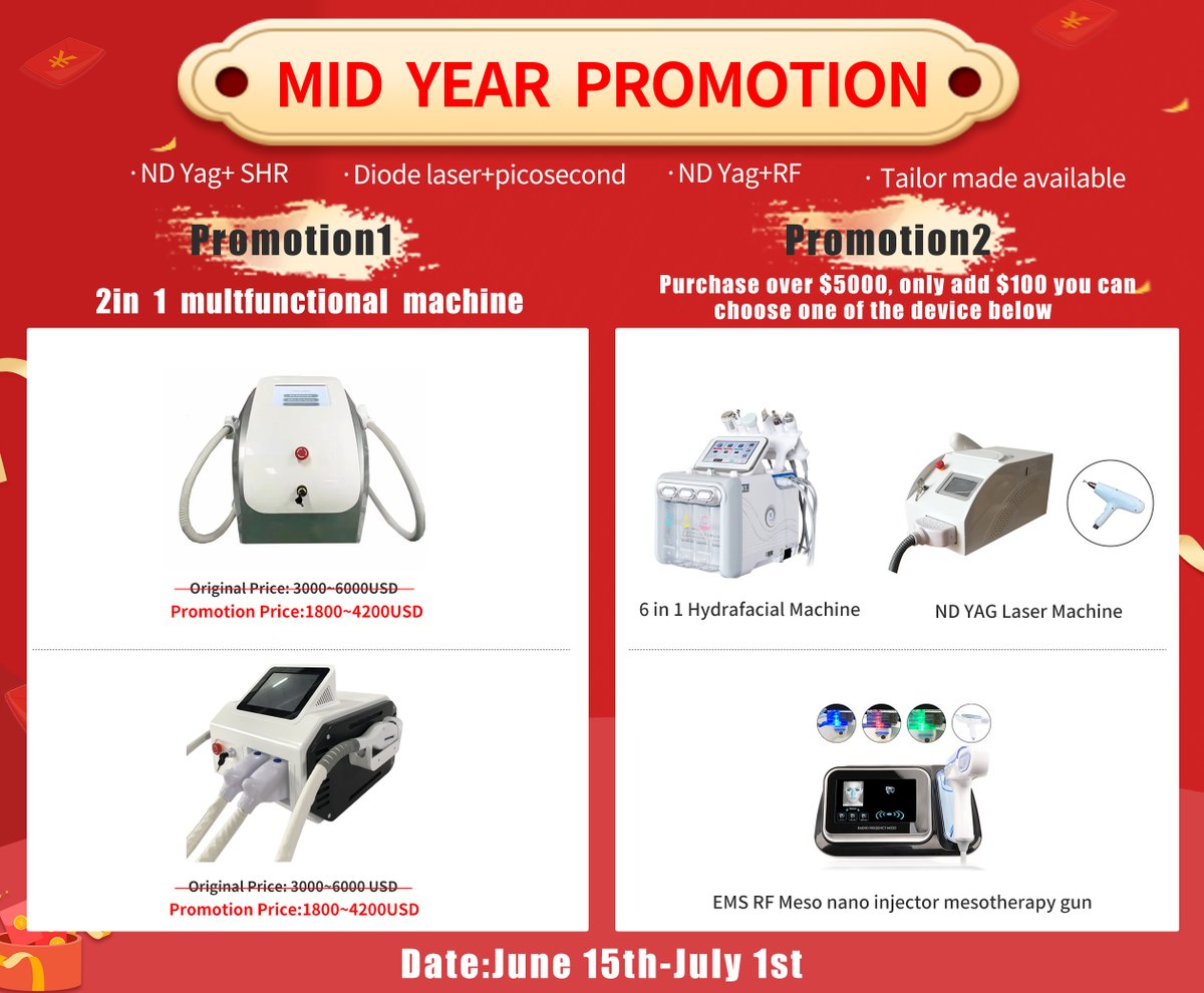 🔥🔥🔥
𝐌𝐈𝐃 𝐘𝐄𝐀𝐑 𝐏𝐑𝐎𝐌𝐎𝐓𝐈𝐎𝐍 !!!

2 in 1 Laser Machine: 
IPL &amp; ND Yag Laser

More derails for machine contact WhatsAPP: +8615560176897
.
.
.
.
.
#ipl #ipl #ipl2022 #iplmachine #ipldevice #opt #optmachine #ndyag #ndyaglaser #pigmentationremovallaser