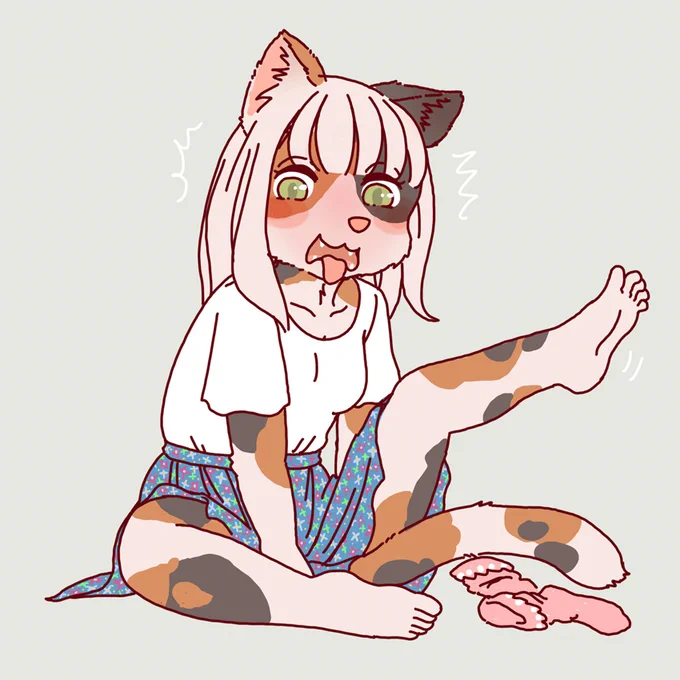 毛づくろいを見られた猫 