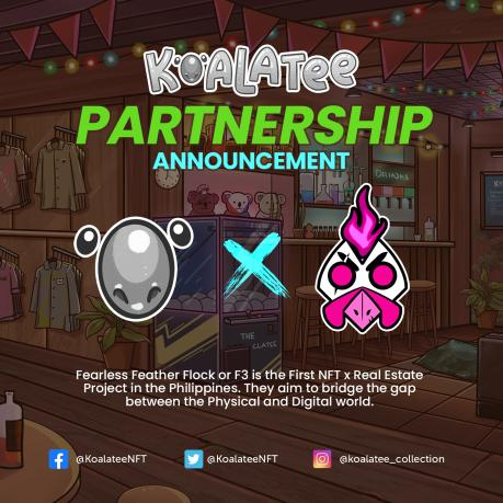 KoalateeNFT's tweet photo. We are proud to announce our partnership with Fearless Feather Flock (F3)!

Fearless Feather Flock (F3) is founded to recalibrate the misconception that Filipinos commonly have when it comes to the NFT market.

Website: https://t.co/P0rb1emsZg
Discord: https://t.co/DjRJSYHskY https://t.co/ailFbCx5db