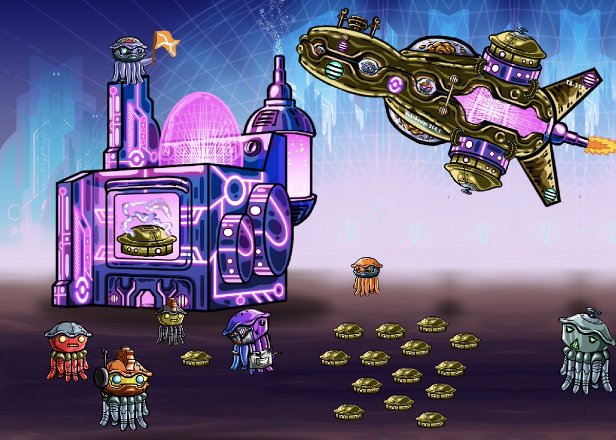 CapietainCook's tweet photo. @PielandNFT Looks like the Doughbots and Pieborgs are at it again according to Henry Herdsem Piesons #597. The new Nukebuster 314.1 sucessfuly lifted off and is now on its first test flight. More to come on this new revelation when conformation has been given @STAR_Labs_8314🤖👁️ https://t.co/nduuLZUHyf