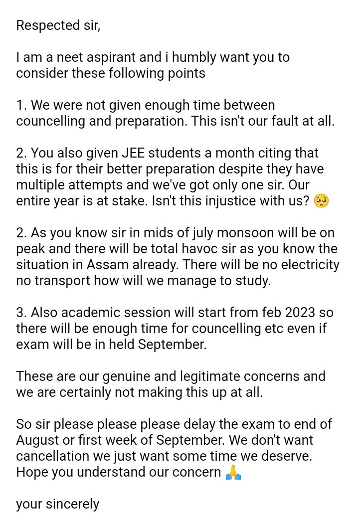 dentodontics's tweet image. Dear @DG_NTA,@dpradhanbjp ji atleast try to read this once. Millions of voices are being unheard
Mails Sent 
tried calling but still got ignored.
They are not against anyone they just want the time we deserve sir
#JUSTICEforNEETUG
#DharmendraPradhanHelpUs
-@dentodontics