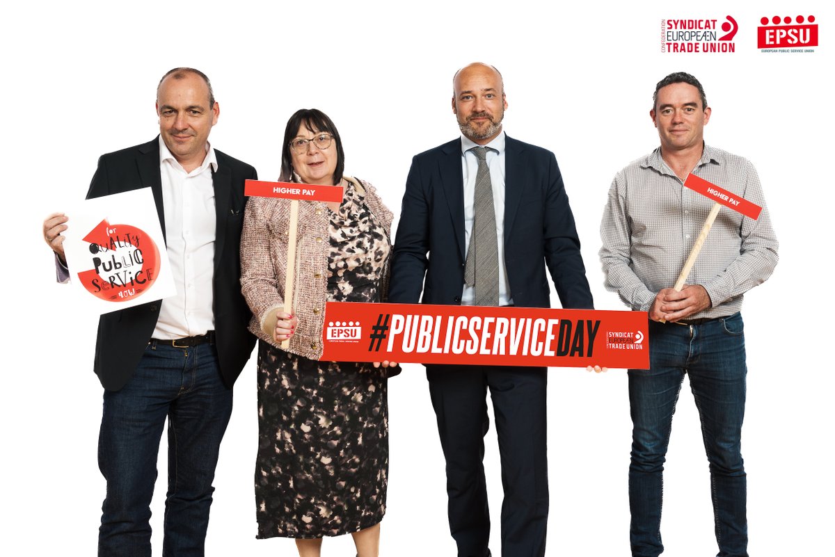 EPSUnions's tweet photo. 🗓️Today is #PublicServiceDay!

◼️After years of austerity and the rise in inflation, workers feel the pinch.
◼️Privatisation and commercialisation undermined public services.

It's time for change - for quality of public service!

☑️Higher pay
☑️More staff
☑️No commercialisation https://t.co/DD3WI4RXfk