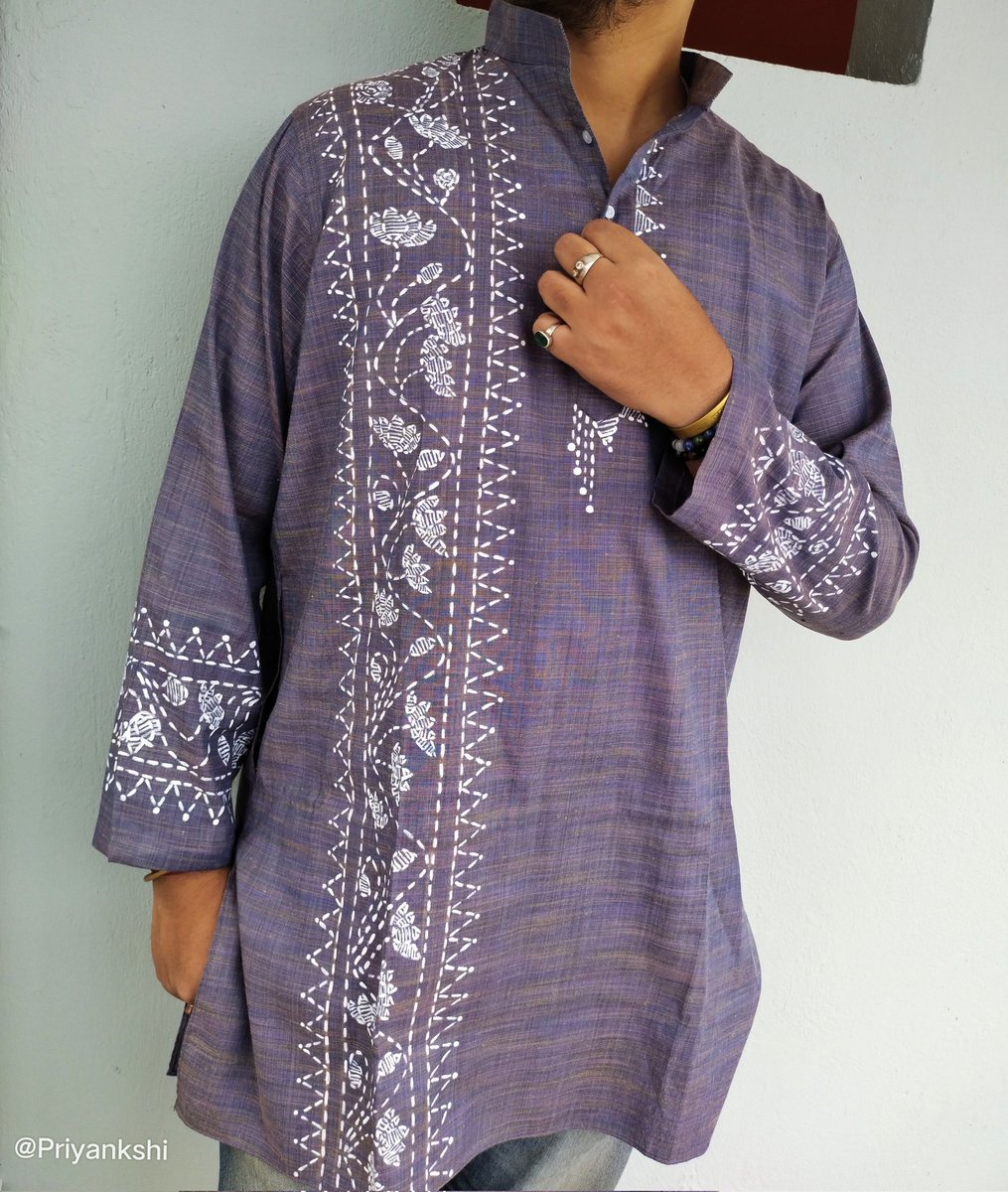 priyankasne's tweet image. #kathastitch #Panjabi #Wear #Ownestyle #dress #art #Artists #artist #artistsontwitter #ArtistaFemininaInternacional    #Fabric #Fabricpainting #cotton #design