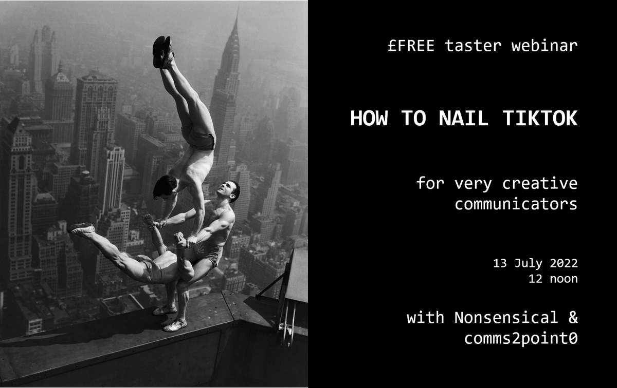 🥁💥 NEW £FREE WEBINAR 💥🥁 

'How to nail TikTok'

with <a href="/OliSHills/">Oli Hills</a> of <a href="/nonsensical_uk/">Nonsensical | The TikTok Agency</a> and me

More info and sign up here...

orlo.uk/RcBph