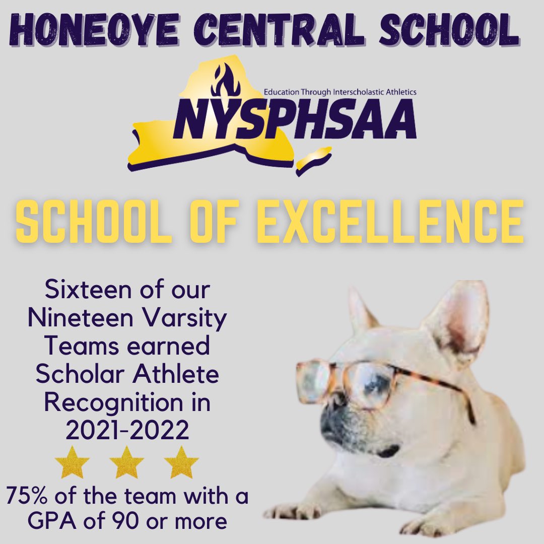 As the school year comes to a close, we would like to share some excellent news. We had 16 of 19 Varsity Teams earn Scholar Athlete recognition and according to <a href="/NYSPHSAA/">NYSPHSAA</a> that makes HCS a SCHOOL OF EXCELLENCE!  Thank you to our Bulldogs for making academics a priority!  💙🤍⭐️🏆