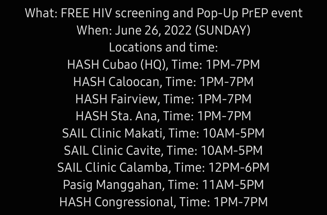 narsblu's tweet photo. In celebration of Pride month 2022, @HASH_Support will be conducting FREE HIV screening and Pop-up PrEP simultaneously in various locations in one day.
Sign-up for details: https://t.co/gunQOpnCZF

I will be your Phlebotomist if you go HASH Cubao location. Hope to see you! 😊 https://t.co/oCye7ugJJQ