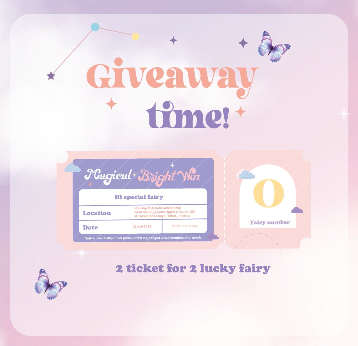 MagicalBW's tweet photo. ๐ฒ GIVEAWAY TIME ๐ฏ
#MagicalBW
Hello fairy,
Minci punya 2 tiket gratis ni,ayo coba keberuntungan kalianโจ
๐ Syarat :
- Bisa datang pada minggu 26 juni 2022
- RT+ Like twt ini
- RT + Likt twt di bawah
๐ฎ pemenang akan di umumkan pada 25 juni 2022
https://t.co/aFSm06g8OF https://t.co/qUo5Bk2dsH