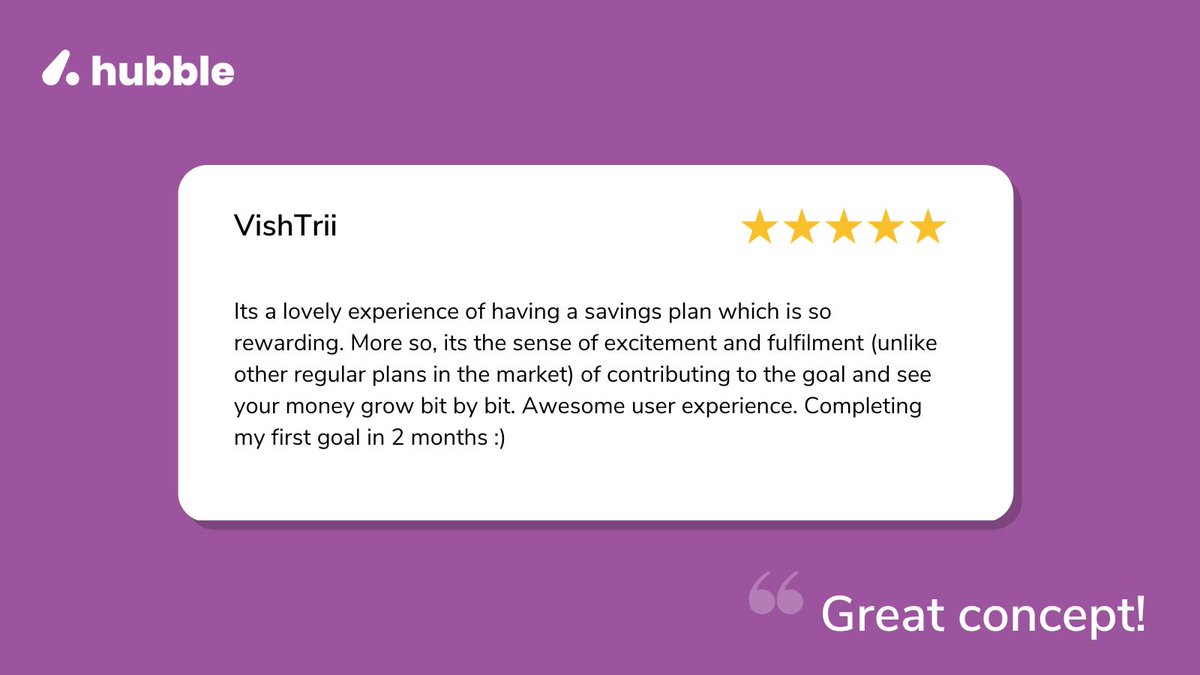 hubblemoney's tweet photo. We are really glad that you liked the app. We can't wait to see you fulfil your goals through #HubbleMoney :)
#CustomerReviews #feedback https://t.co/duf1UOudV8