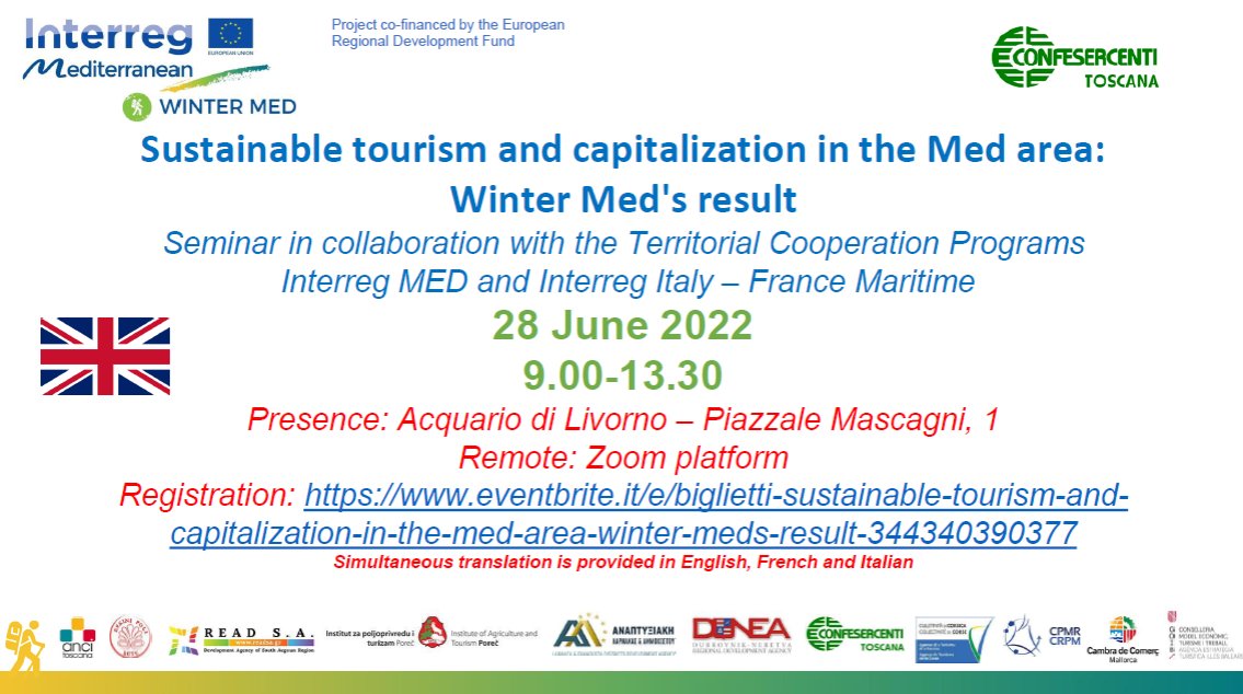 WINTER MED (@med_winter) on Twitter photo ➡️28 June | Livorno & online
WINTER MED partners from <a href="/Confesercenti/">Confesercenti</a> Toscana presenting the Transnational Startegy and their Regional Action Plan
A discussion will follow on how to integrate these results in the new programming period!
Register: cutt.ly/6Kmig6D ➡️28 June | Livorno & online
WINTER MED partners from <a href="/Confesercenti/">Confesercenti</a> Toscana presenting the Transnational Startegy and their Regional Action Plan
A discussion will follow on how to integrate these results in the new programming period!
Register: cutt.ly/6Kmig6D