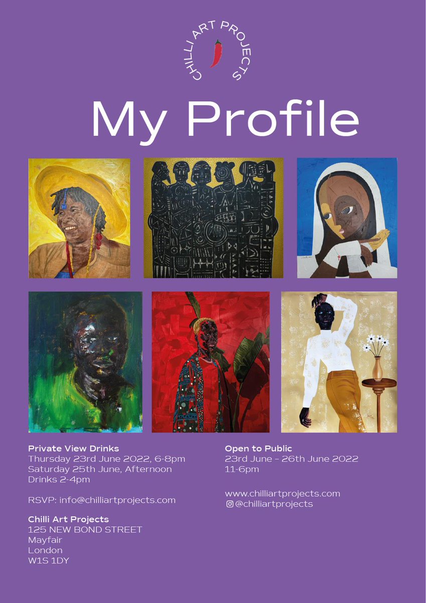 sansaiknows's tweet photo. Lookong forward to this opening tonight. 
🔥🔥

Chilli Art Projects is excited to announce the opening tonight of ‘My Profile’ that opens at 6pm.

125 New Bond Street, Mayfair, London 
W1S 1DY

23 June – 26 June 2022. 
Mayfair Art weekend dates https://t.co/uSowOTJ0fz