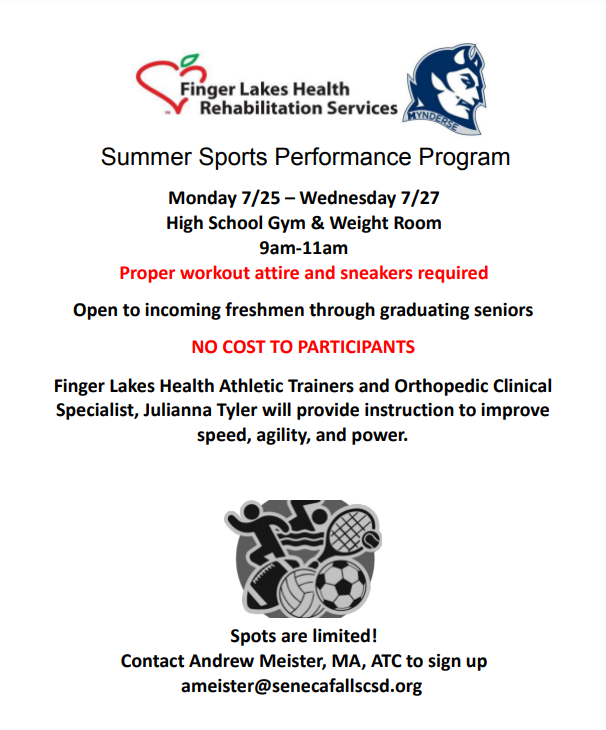 SenecaFallsCSD's tweet photo. Students, save the date! Check out this summer sports performance program! #SFCSDPROUD #fingerlakeshealth https://t.co/HNtKAB6tIP