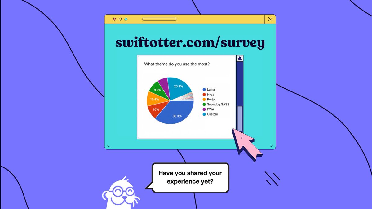 Have you taken the SwiftOtter Developer Experience survey yet? I can't wait to see how things have evolved from last year. Be sure to share it once you've completed it!
Visit swiftotter.com/survey to share your experience!
#magento #magento2 #magentodeveloper #swiftotter