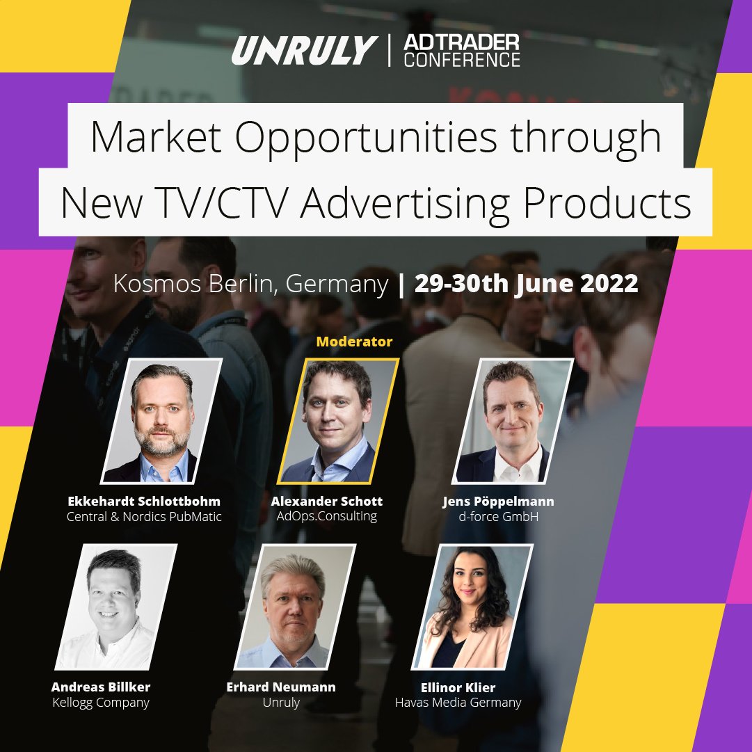 unrulyco's tweet photo. We're pumped to be at the #AdtraderConference with our Head of Advanced TV, Erhard Neumann, speaking on "Market Opportunities through New TV/CTV Advertising Products." Take the opportunity and find out for yourself: https://t.co/YkDBpR3bck https://t.co/nVXAo5K65s
