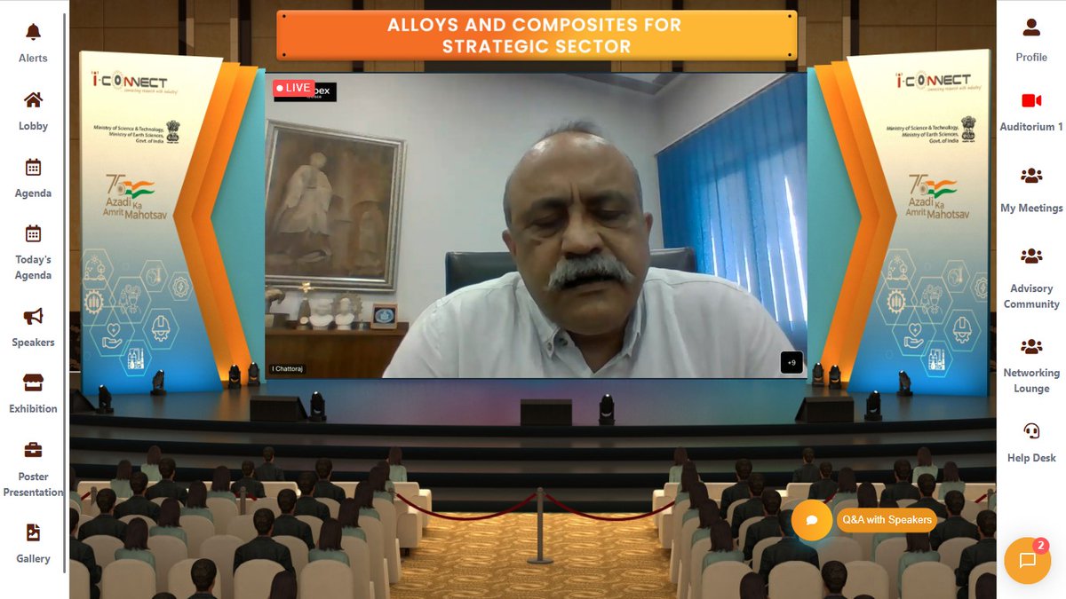 i_Connect75's tweet photo. Here is a peek into Today's #iconnect75 event - Alloys and Composites for Strategic Sector.
#iconnect #AzadiKaAmritMahotsav #IdeasAt75 #IndiaAt75 https://t.co/ooCalvRQZh