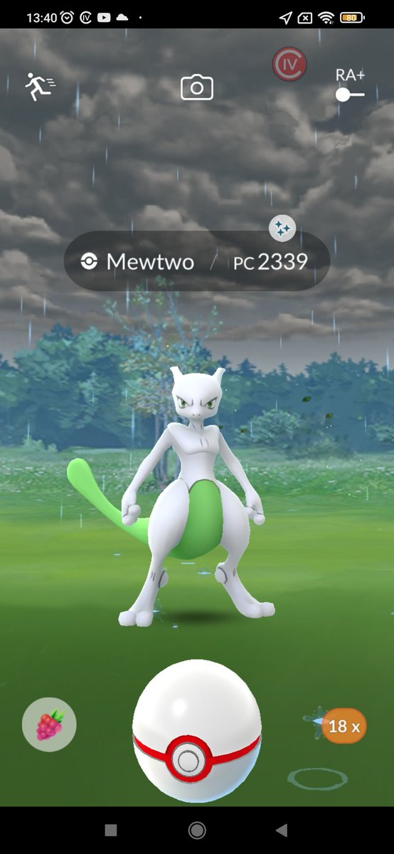 Landie230's tweet photo. Started a raid with 4 people getting in and out of the lobby, so frustrating 😤 Some left, so I'm doing the #Mewtwo raid with only 3 people total. 
Ended with a ✨ on each of my accounts. I'm good with that 🤣 https://t.co/8UqhZa98Uo