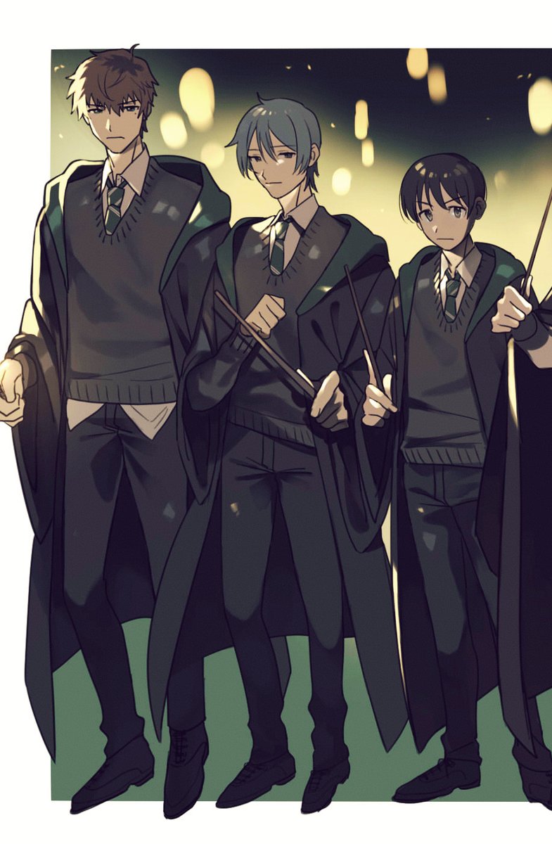 multiple boys school uniform necktie male focus wand 3boys hogwarts school uniform  illustration images