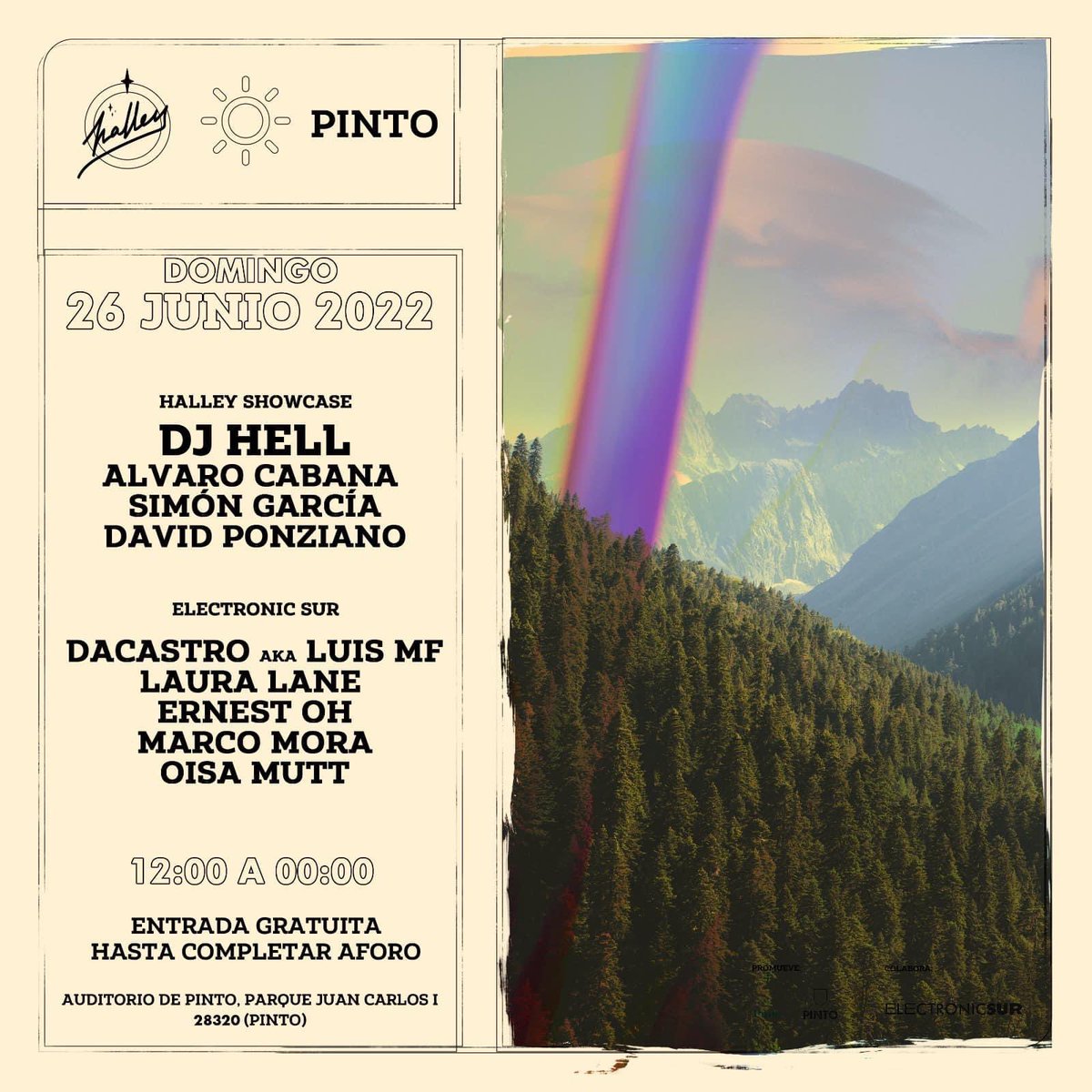 oisamutt's tweet photo. This sunday in @AytoPinto #halleyclub honor to share the cabin with @DJHellOfficial Open festival at 12:00
Free Pass https://t.co/2hdwCpTw0z