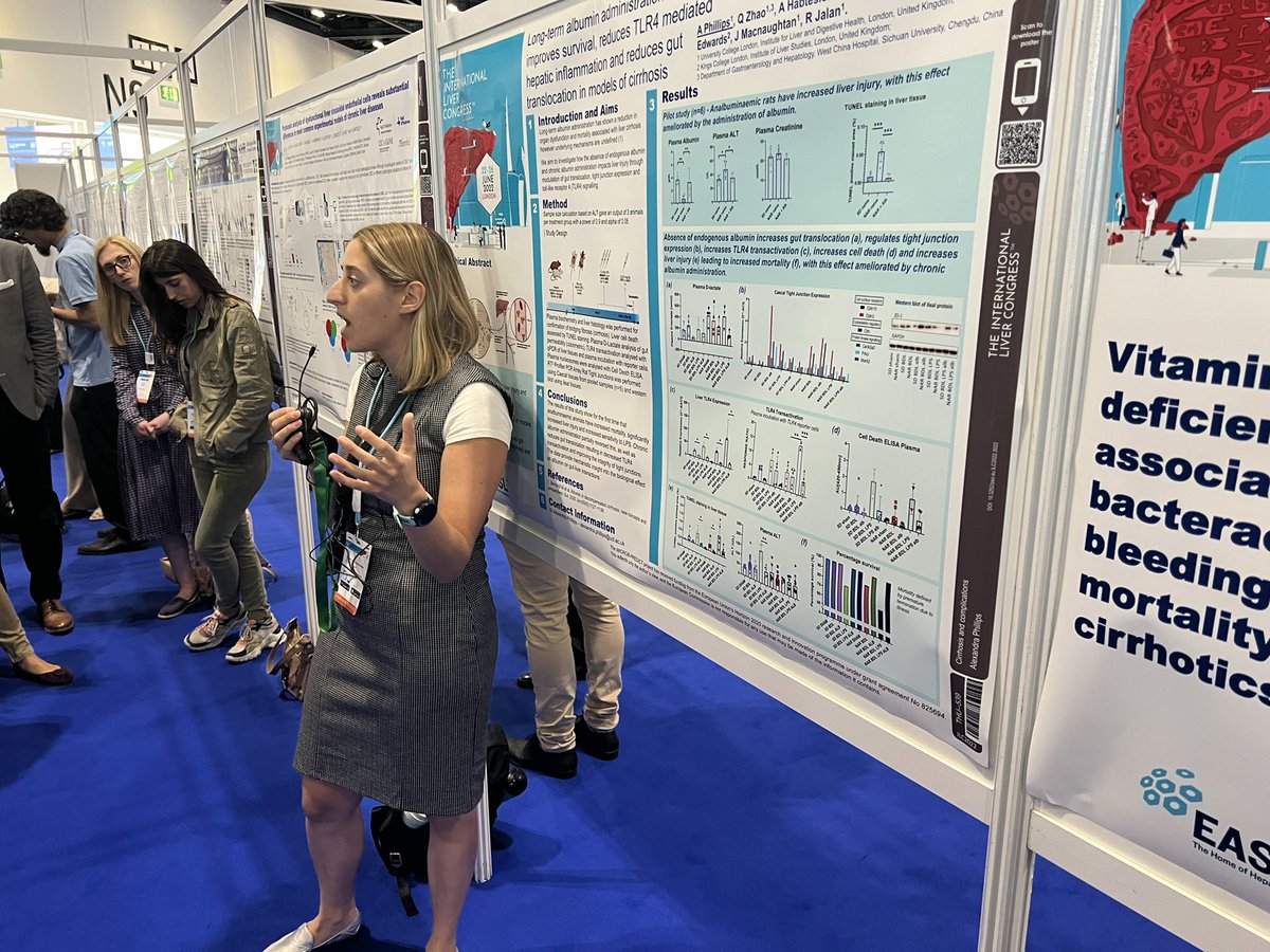 DrLAEdwards's tweet photo. #ILC2022 Young Investigator Alex presents her exciting poster tour on Albumin and TLR4 @amphillips169 @RajivJalan1 @EASLnews @EASLedu https://t.co/A66SPsR7oV