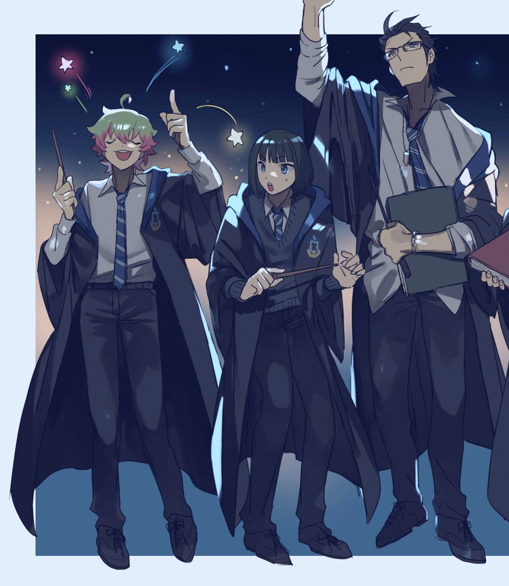 hogwarts school uniform multiple boys scarf 2boys holding book school uniform  illustration images