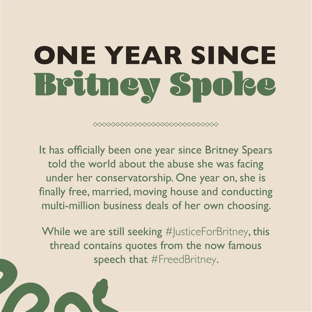 freebritplease's tweet photo. [Thread] One year ago today @BritneySpears told Stanley Mosk for the second time - and the world for the first time - about the abuse she was receiving under the conservatorship. Here are a collection of quotes from the speech that helped #FreeBritney.

#JusticeForBritney https://t.co/hlmUp8RFJD